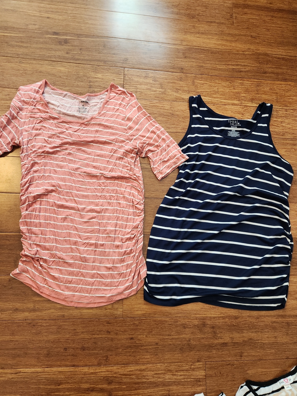 Set Of 2 Maternity Striped Shirts- Tank Top And Short Sleeve, Size Medium